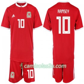 Camisolas de Futebol País de Gales RAMSEY 10 Criança Equipamento Principal 2018/19 Manga Curta